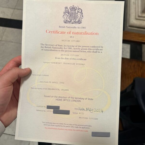 British Citizenship Certificate