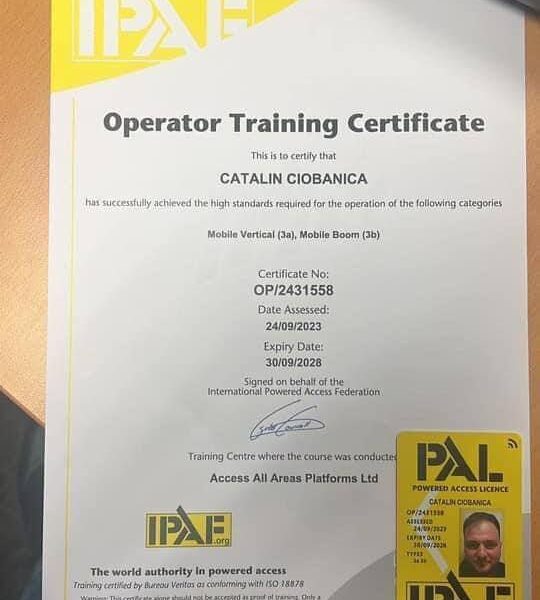 operator training certificate