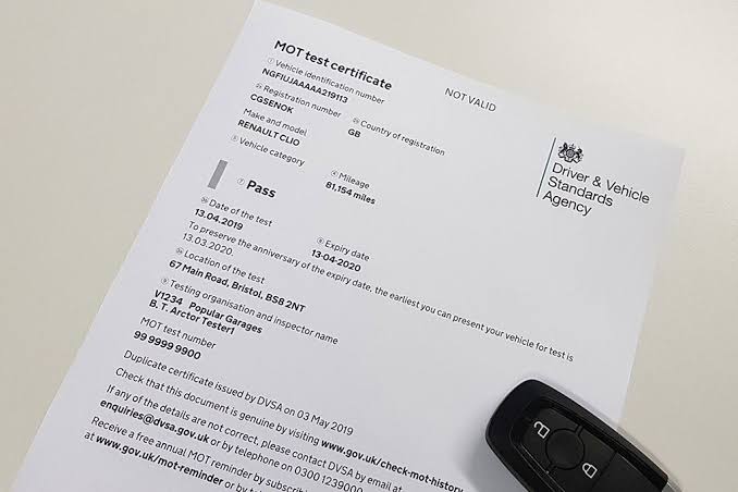 MOT Test Certificate